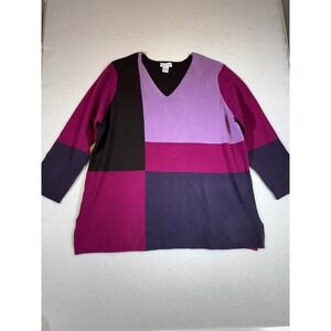 AVENUE Colorblock V Neck Long Sleeve Sweater Top Women Plus Size 22 24